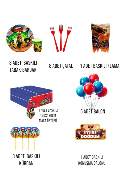 MSDA 8 Kişilik Brawl Stars Konuşma Balonlu Doğum Günü Parti Seti - 2