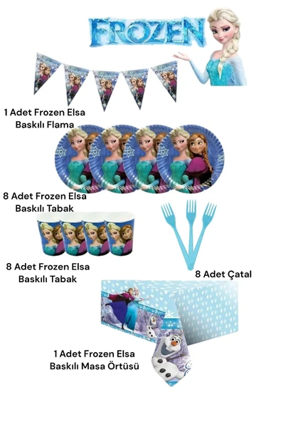 MSDA Frozen Elsa Temalı Ekonomik 8 Kişilik Doğum Günü Parti Seti - 2