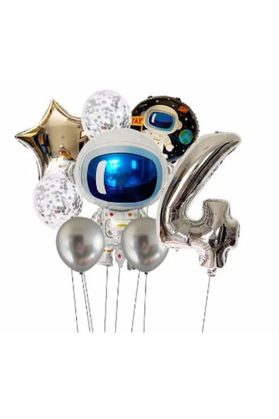 MSDA Uzay Galaksi Astronot Kozmik 4 Yaş Balon Set Uzay Astronot Konsept Doğum Günü Set - 1