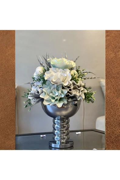 MSDA  Luxury Çiçekli Vazo  Boğumlu Aranjman Gümüş - 1