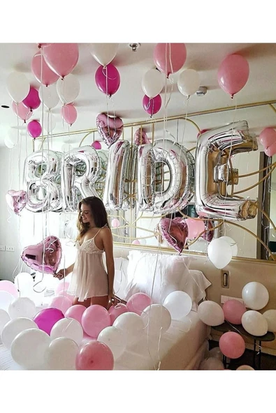 MSDA Bride Yazılı Büyük Boy Her Harf 76 Cm Folyo Balon Gümüş Renkli Gri Renginde Bekarlığa Veda Partisi - 2