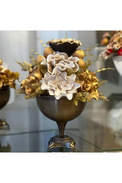 MSDA  Luxury Çiçekli Vazo Zamak Ayak Aranjman Gold - 2