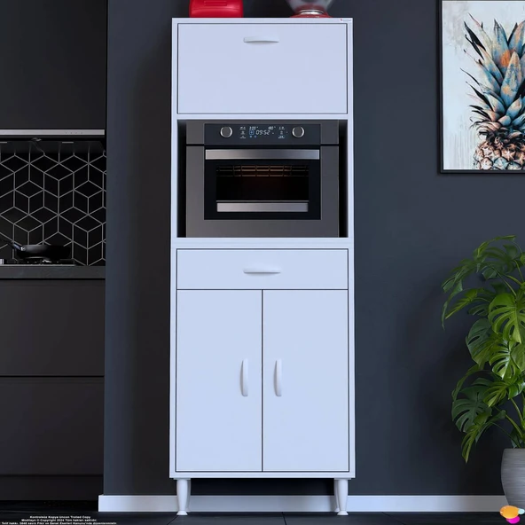 Modilayn VİO Fırın Dolabı (65x163,4x32,5 cm) Çekmeceli Kapaklı Mini/Midi Mikrodalga Mutfak Dolabı