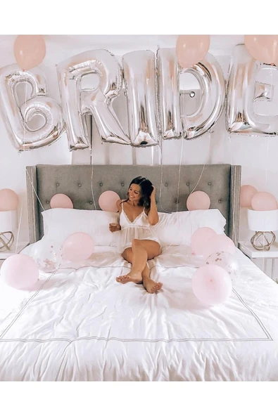 MSDA Bride Yazılı Büyük Boy Her Harf 76 Cm Folyo Balon Gümüş Renkli Gri Renginde Bekarlığa Veda Partisi - 3