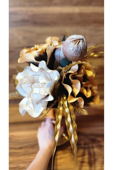 MSDA  Luxury Gold Çiçekli Vazo - 3