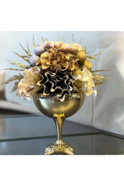 MSDA  Luxury Çiçekli Vazo Zamak Ayak Aranjman Gold - 1