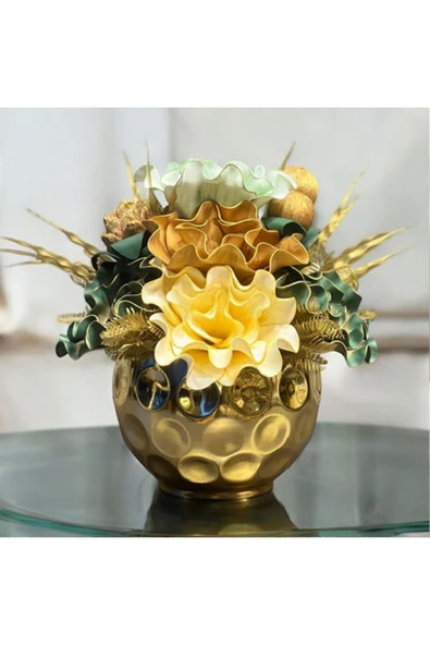 MSDA  Luxury Gold Çiçekli Vazo  Şampiyon Aranjman Gold - 1