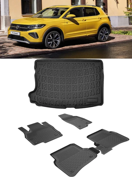 Sahler Volkswagen T-Cross 2022 ve Sonrası 4.5D Paspas 3D Rizline ÜST Bagaj Havuzu Set