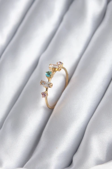 Gold Renk Zirkon Taşlı Renkli Zirkon Taşlı Kadın Yüzük ürün görseli 1