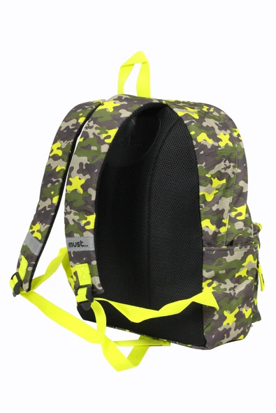 MUST 584614 Kamuflaj Çift Cepli İlkokul Sırt Çantası-Haki / Neon Yeşil - Resim 4