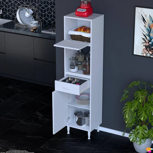 Modilayn VİO Çok Amaçlı Dolap: (45x163.4x32,5 cm) ölçülerinde, çekmeceli ve kapaklı mutfak dolabı. - 2