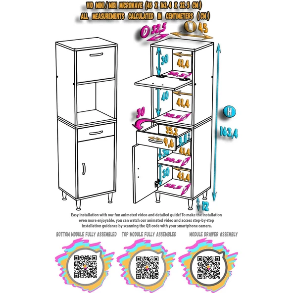 Modilayn VİO Çok Amaçlı Dolap: (45x163.4x32,5 cm) ölçülerinde, çekmeceli ve kapaklı mutfak dolabı. - Resim 5