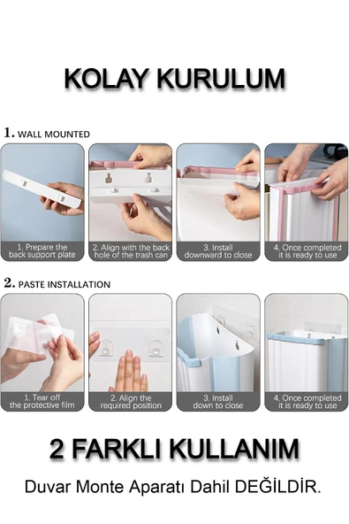 Katlanabilir Körüklü Mutfak Çöp Kovası Tezgah Üstü Dolap Askılı Pratik Katlanır Çöp Kutusu - 3