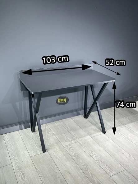 Buse Çalışma Masası Ofis Bilgisayar Masası + Katlanır Sandalyeli 103 cm Metal Siyah Ayak - Resim 3