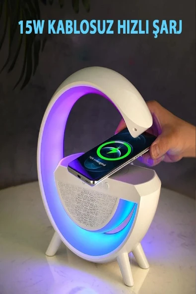 Kablosuz Şarjlı Taşınabilir Bluetooth Hoparlör 7 Renk RGB Işıklı Bass Ses Bombası Parti Işığı - 2