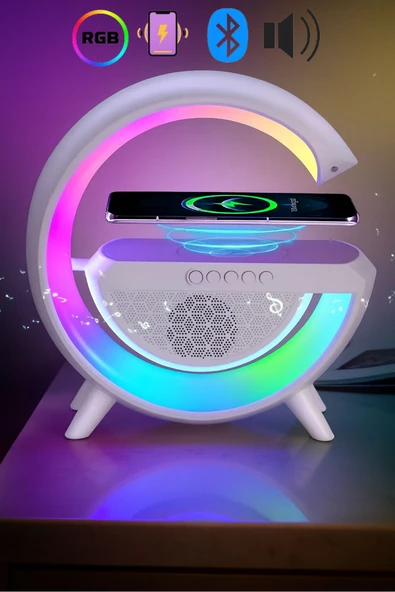 Kablosuz Şarjlı Taşınabilir Bluetooth Hoparlör 7 Renk RGB Işıklı Bass Ses Bombası Parti Işığı - 1