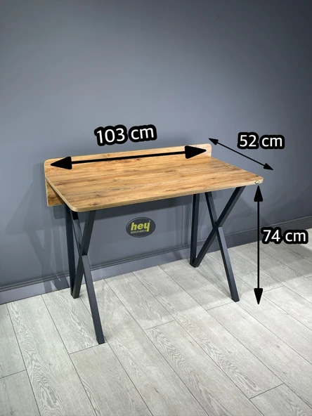 Buse Çalışma Masası Ofis Bilgisayar Masası + Katlanır Sandalyeli 103 cm Metal Siyah Ayak - Resim 3