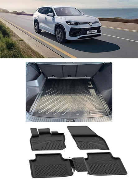 Sahler Volkswagen Tayron  2025 ve Sonrası 4.5D Paspas Rizline 3D ÜST Bagaj Havuzu Set