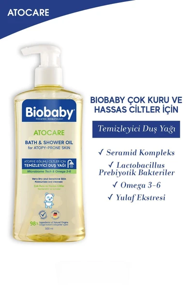 Biobaby Atocare Atopiye Eğilimli Ciltler İçin Temizleyici Duş Yağı 500ml - Resim 6