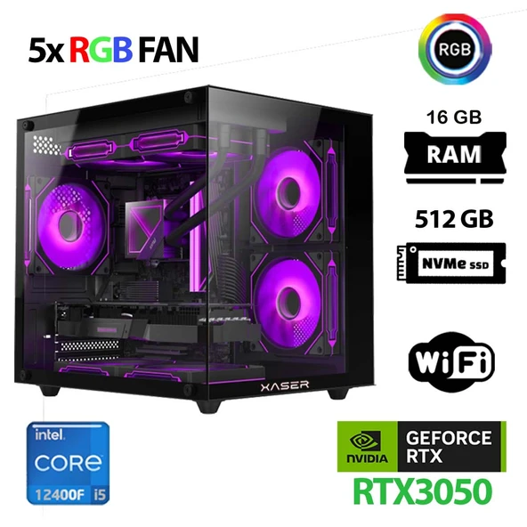 Xaser Cube X170 i5 12400F 16GB Ram 512GB M.2 NVMe SSD 6GB RTX3050 Masaüstü Oyuncu Bilgisayarı