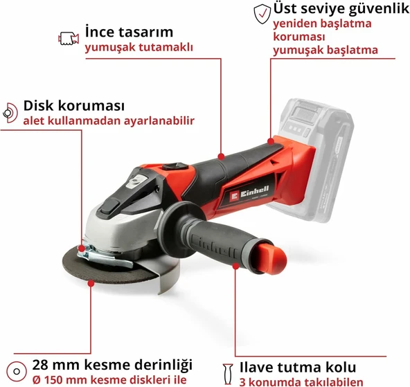 Einhell TE-AG 18/115 Lİ Çift Akülü 4 Ah Taşlama Makinesi - Resim 7