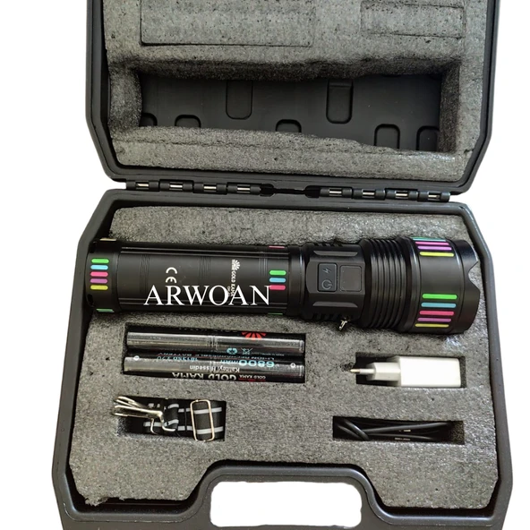 ARWOAN Şarjlı LED El Feneri Seti Zoomlu, Güçlü, Taşınabilir, USB Şarjlı, 5 Modlu Profesyonel El Feneri