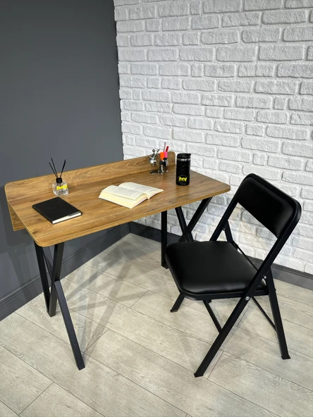 Buse Çalışma Masası Ofis Bilgisayar Masası + Katlanır Sandalyeli 103 cm Metal Siyah Ayak ürün görseli