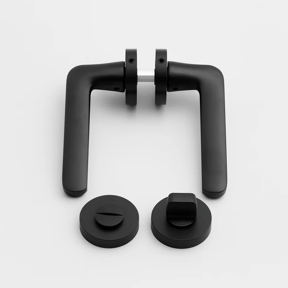 Mat Siyah Wc Banyo Tipi Kapı Kolu Rozetli Sağ Sol Uygun Modern İç Kapı Kilitli 1 Takım - Resim 3