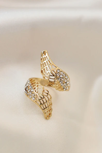 Ayarlamalı Gold Renk Metal Zirkon Taşlı Kanat Yüzük ürün görseli 1