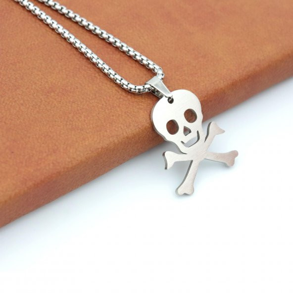 Pigado Paslanmaz Çelik Zincirli Kurukafa ve Korsan Figürlü Kolye - 2