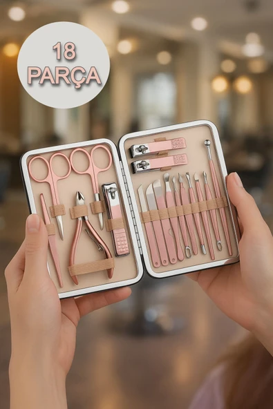 Paslanmaz Çelik 18in1 Manikür Pedikür Seti Profesyonel Tırnak Bakım Seti Çelik Tırnak Kesici