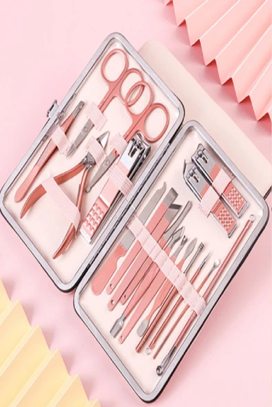 Paslanmaz Çelik 18in1 Manikür Pedikür Seti Profesyonel Tırnak Bakım Seti Çelik Tırnak Kesici - 6
