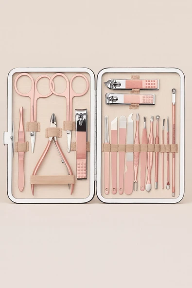 Paslanmaz Çelik 18in1 Manikür Pedikür Seti Profesyonel Tırnak Bakım Seti Çelik Tırnak Kesici - 2