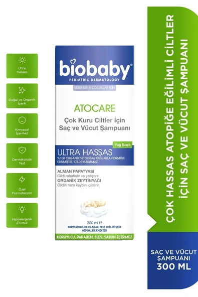 Biobaby Atocare Çok Kuru Ciltler İçin Saç Ve Vücut Şampuanı 300 ml ürün görseli 1