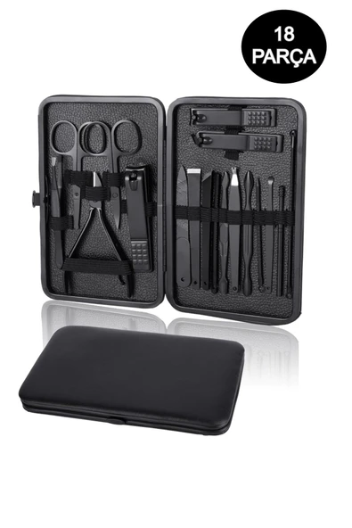 Paslanmaz Çelik 18in1 Manikür Pedikür Seti Profesyonel Tırnak Bakım Seti Çelik Tırnak Kesici - 5