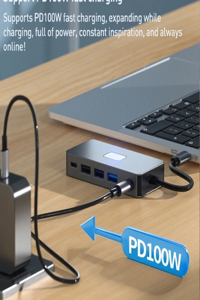 Alüminyum USB Çoklayıcı Type C Hub HDMI x2 USB 3.0 x3 PD 100W Çoklu Bağlantı Dönüştürücü 7 IN1 - 4