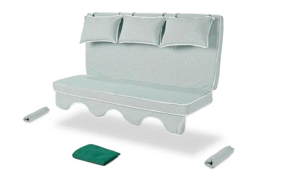 Salıncak Minder Kılıf Takımı 3 Kişilik (Süngersiz) - Salvia - Minder: Yeşil Çizgili Tente: Yeşil ürün görseli 1