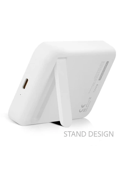 Taşınabilir 5000 mAh PD15W MagSafe Kablosuz Wireless Hızlı Şarj Cihazı Beyaz Powerbank - 5