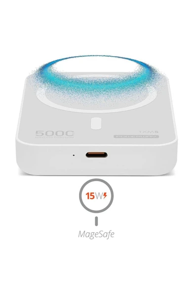 Taşınabilir 5000 mAh PD15W MagSafe Kablosuz Wireless Hızlı Şarj Cihazı Beyaz Powerbank - 3