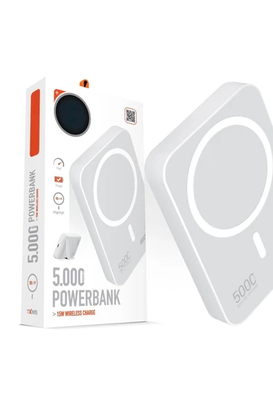 Taşınabilir 5000 mAh PD15W MagSafe Kablosuz Wireless Hızlı Şarj Cihazı Beyaz Powerbank - 6