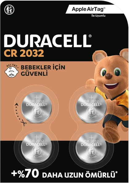 Duracell CR2032 Lityum Düğme Piller (4’lü Paket) 3V
