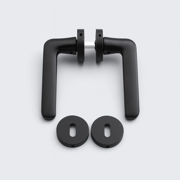 Mat Siyah Oda Tipi Kapı Kolu Rozetli Sağ Sol Uygun Modern İç Kapı Kilitli 1 Takım - Resim 3