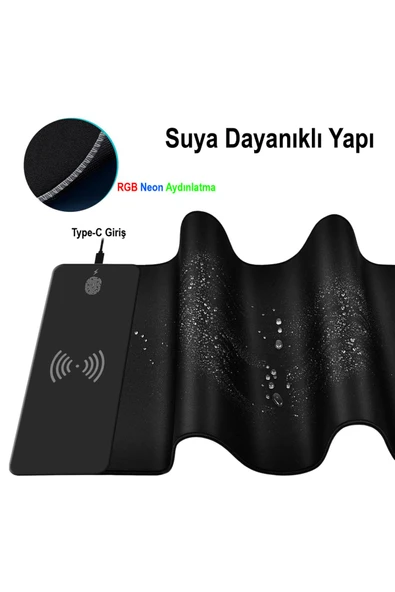 RGB Gaming Mouse Pad Kablosuz 15W Şarjlı 14 Mod LED Işıklı Kaymaz Oyun Mousepad 300x800mm XL - 3