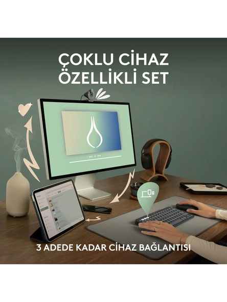 Logitech Pebble 2 Set Çoklu Cihaz Özellikli Sessiz Kablosuz Türkçe Q Klavye ve Mouse Seti - Pembe - Resim 3