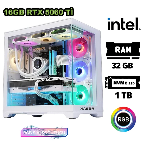 Xaser Sword X180 i7 12700KF 32GB Ram 1TB M.2 NVMe SSD 16GB RTX5060Ti Sıvı Soğutmalı Oyuncu Bilgisayarı ürün görseli