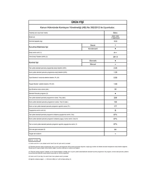 Beko KMX 1000 10 KG Çamaşır Kurutma Makinesi - Resim 6