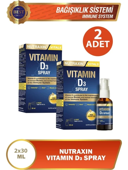 Nutraxin Vitamin D3 Sprey 1000 IU 30 ml 2 ADET - 1