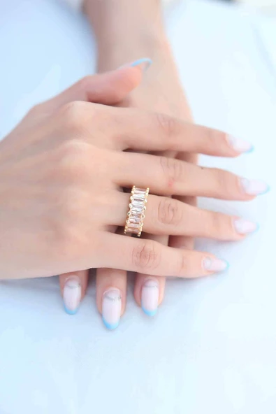 Zirkon Taşlı Baget Gold Renk Kadın Yüzük ürün görseli 1