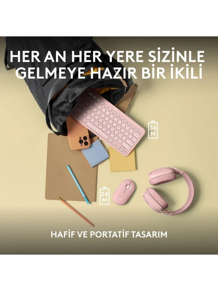 Logitech Pebble 2 Set Çoklu Cihaz Özellikli Sessiz Kablosuz Türkçe Q Klavye ve Mouse Seti - Pembe - Resim 9