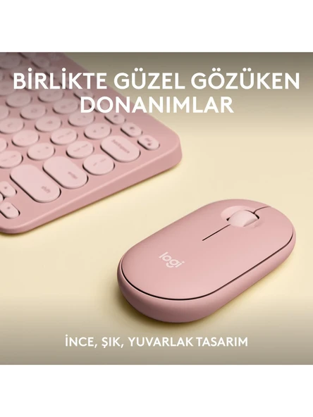 Logitech Pebble 2 Set Çoklu Cihaz Özellikli Sessiz Kablosuz Türkçe Q Klavye ve Mouse Seti - Pembe - Resim 2